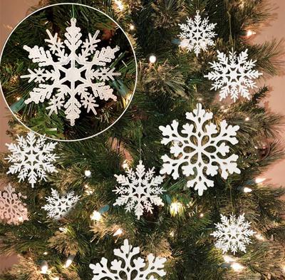 Kireç Noel Süsü Beyaz Kar Tanesi Süsü Plastik Simli Kar Tanesi Süsü Noel Ağacı