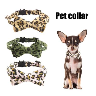 Leopard Print Pet Collar with Bell Lightweight Fabric Cat Neck Chain Scalable Pet Necklet for Cats Little Dogs