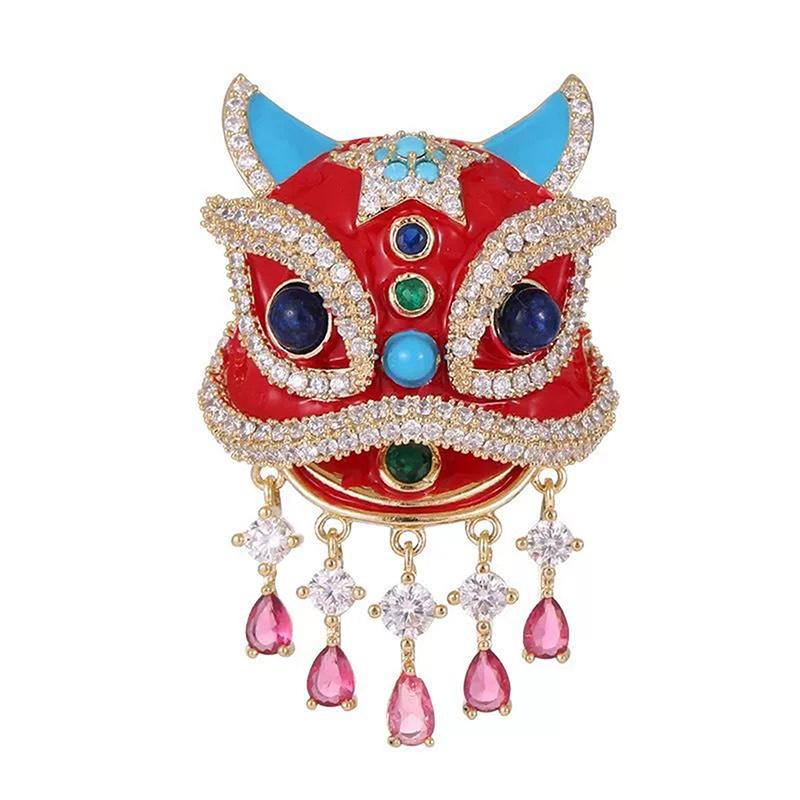 S Retro Lion Dance Brooches Chinese Style  Year Suit Pins Cartoon Exquisite Corsage Clothing Accessories Gifts