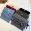 New Christmas red scarf female winter couple thickened imitation cashmere solid color knitted fringed scarf male trend