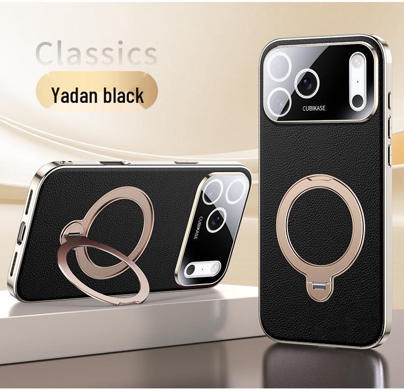 iPhone 17 Pro Max Leather Texture Case with Rotating Magnetic Stand and Drop-Proof Protection iPhone 16 Pro Max