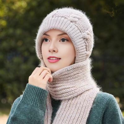 Integrated Scarf Hat Solid Color Design Elastic Comfortable Thermal Winter Headwear Cold Weather Accessories
