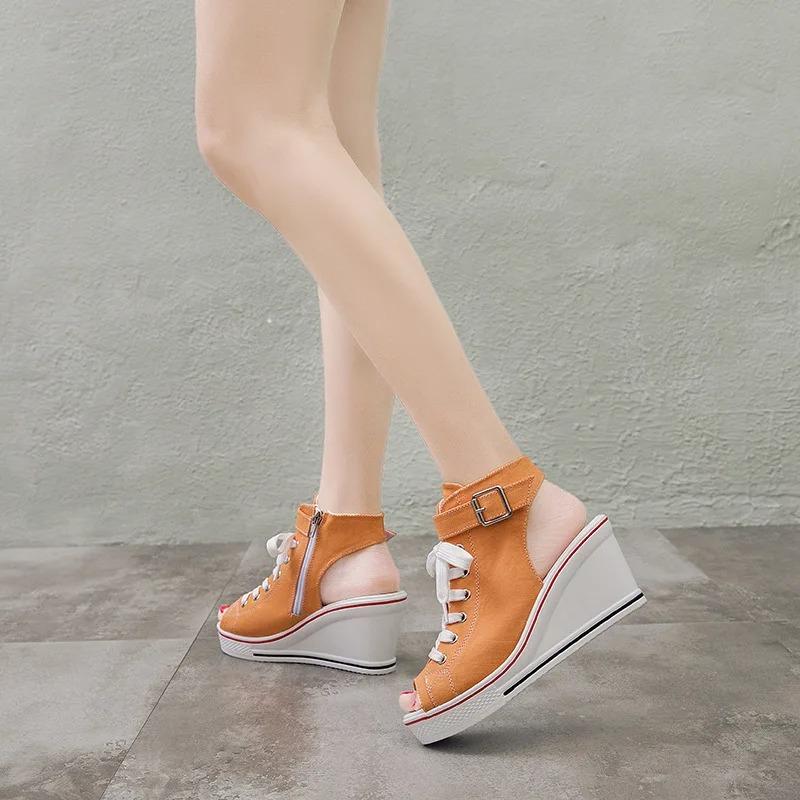 Women Sandals Lady Platform Wedges Sandals Zipper Comfortable Women's Toe Casual Summer Sports Shoes Sandalias