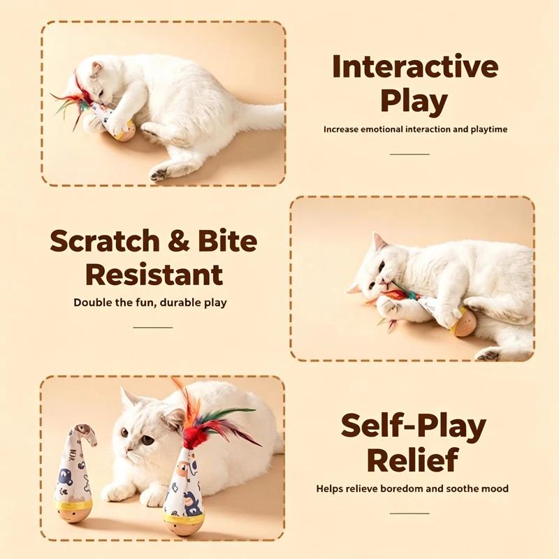 Swing Cat Toy Dynamic Cat Interactive Toys Funny Feather Kitten Teaser Automatic Toy Gift Cat Feather Toy Kitten Wobble Ball