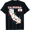 Map of California Landmarks Major Cities Flag Tshirt Funny California Souvenir Tshirt Men Women Casual Crewneck Cotton Tee