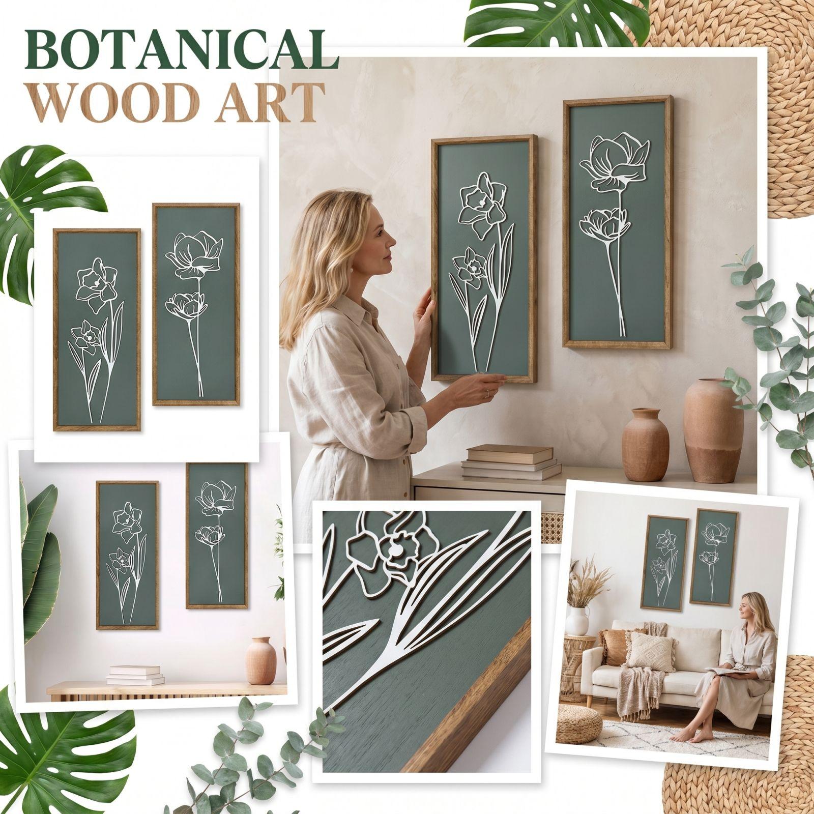 

3D Three-Dimensional Plant Wooden Wall Decoration With Pear Wood-Colored Frame Wall Hanging One Size