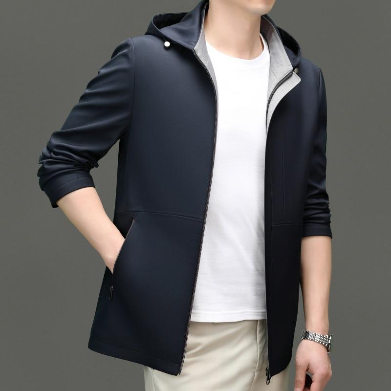 

Мужская повседневная куртка весна-осень, новая деловая куртка из шелка с капюшоном для папы среднего возраста, большой размер, мужская верхняя часть 195