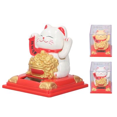 Lucky Waving Cat Solar Powered Decorative Plastic Lucky Cat Decoration Exquisite Hand Made Attract Wealth for Shops for Car