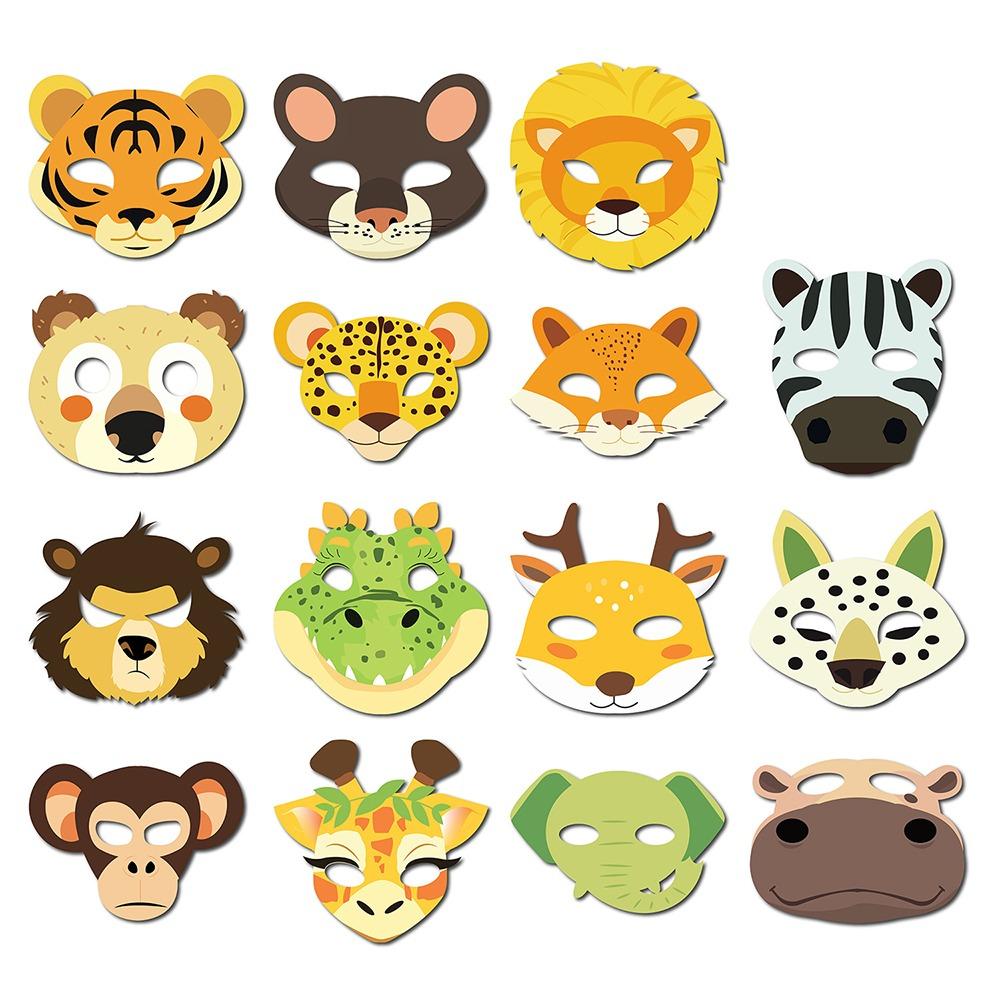 15pcs Paper Cosplay Party Masks Cartoon Zoo Jungle Mask Jungle Animal Mask  Holiday Party Decor Style 2