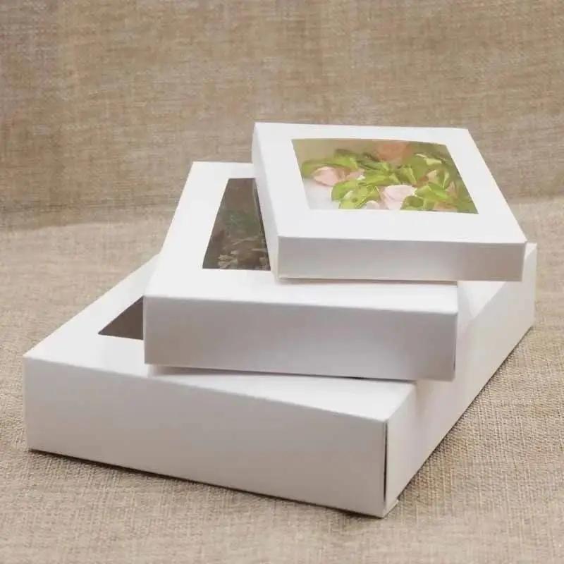 10Pcs DIY Gift Packaging Box Wedding Souvenir Packaging Box PVC Window Opening Kraft Paper Baking Pastry Storage Boxes Wholesale