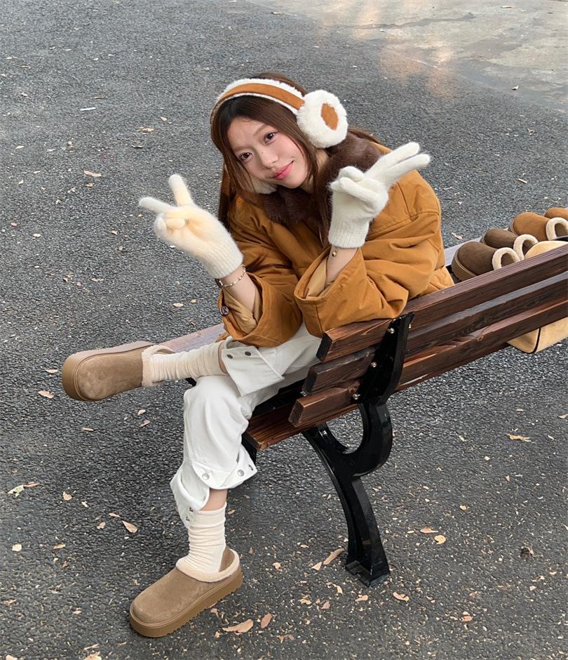 

2025 autumn and winter flat-soled thick-soled cotton shoes with fleece and thick warm single shoes can be stepped on with two heels, and women wear 39 верблюд