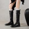 NEW Pot Cow Skin Round Toe Thick Low Heels Riding Boots British School Zipper High Street Fashion Luxury Thigh High Boots