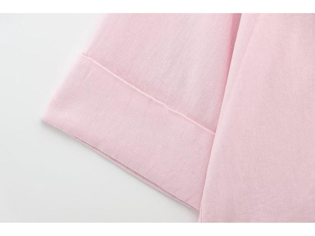2025 Spring Women's European Fashion Linen Blend Wide Sleeve Shirt