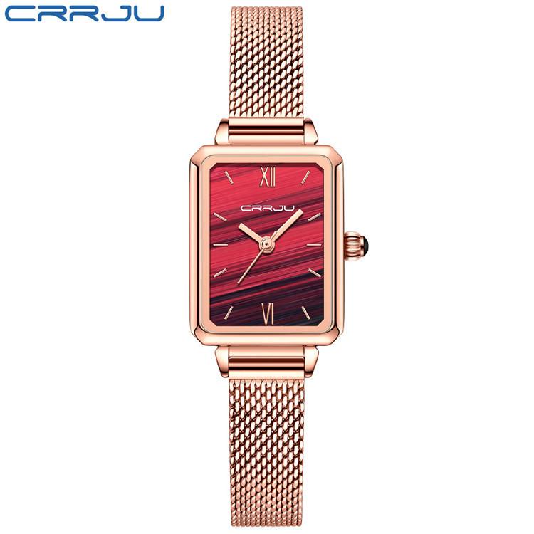 

Новые женские часы CRRJU 2173 из нержавеющей стали с квадратным циферблатом с сетчатым ремешком — простые и стильные