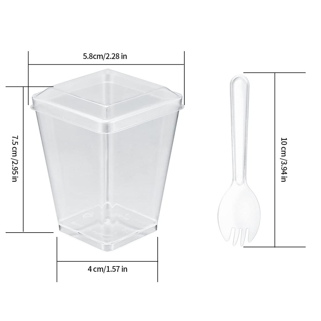 50-Pack 5.4oz Clear Plastic Dessert Cups with Lids & Spoons - Reusable Bowls for Pudding, Sundaes & Parties