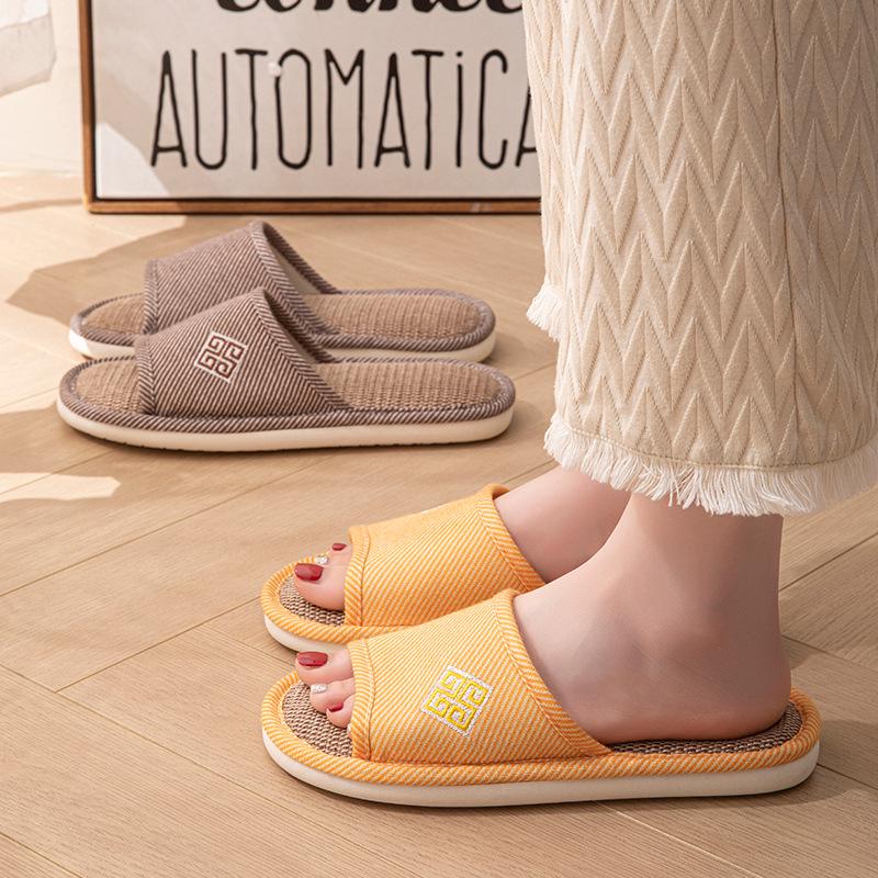 Unisexové pantofle z japonského lnu - Protiskluzová měkká podrážka, Savá vnitřní obuv pro všechna roční období