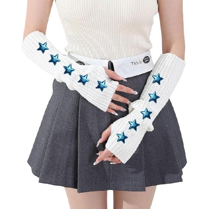 Arm Warmers for Y2K Women Wrist Hand Warmers Knitted Fingerless Mittens Thumb Hole Gloves Goth Punk Gyaru Accessories