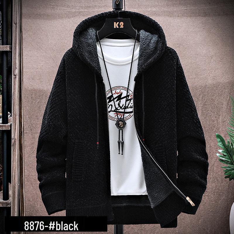 

Мужской осенний плюшевый вязаный кардиган с капюшоном XL