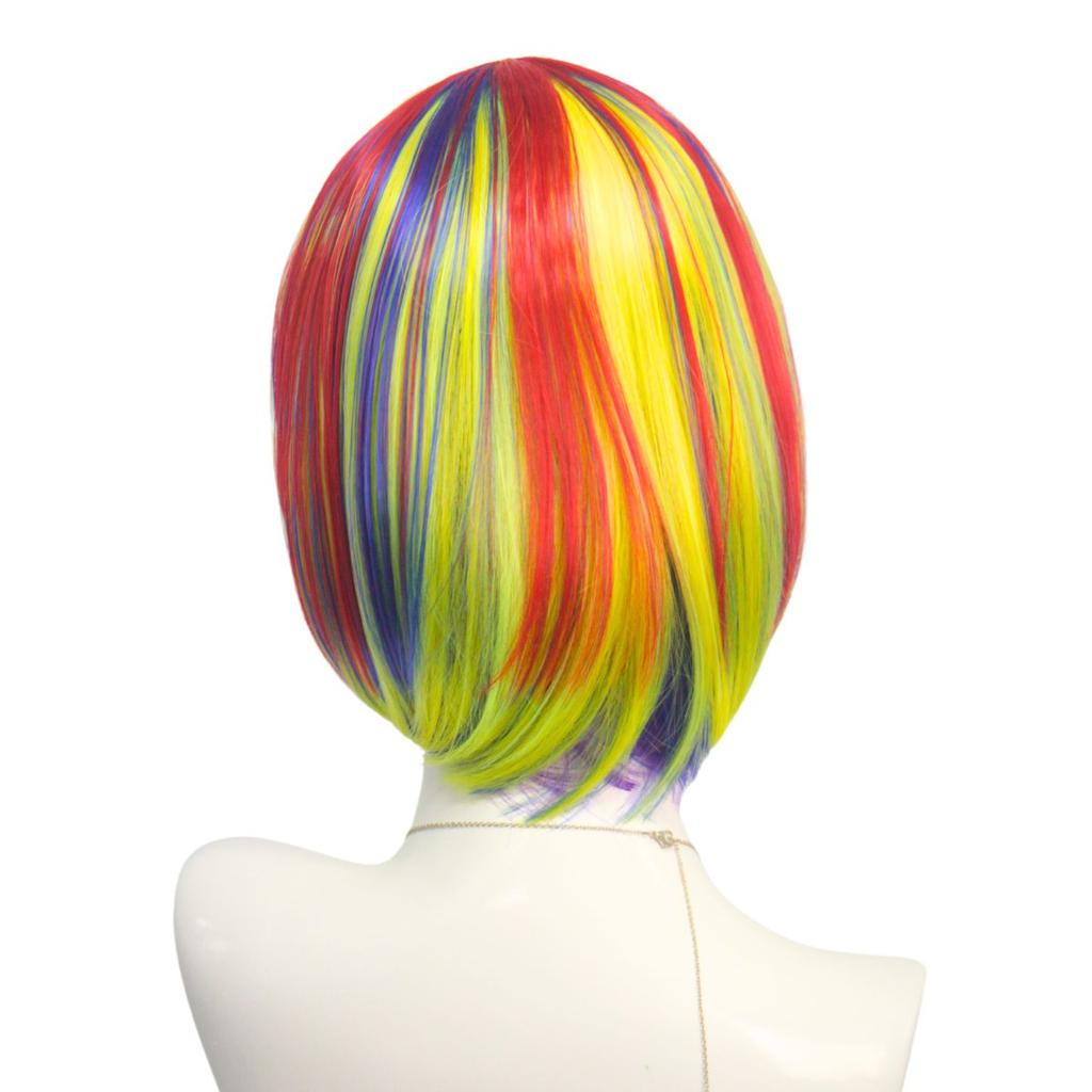 Rainbow Colorful Synthetic Party Wig Short Straight Anime Bob Hair for Women Cosplay Costume Female Party Accessory