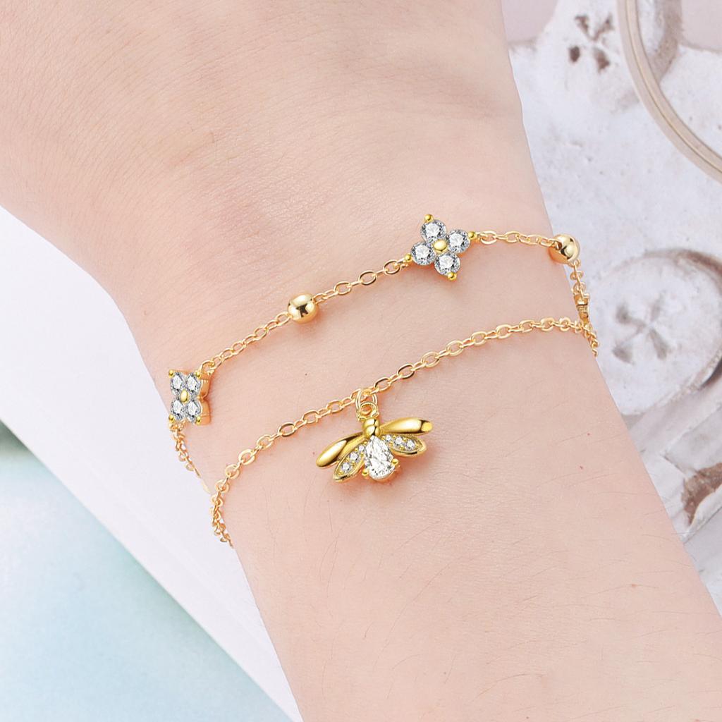 925 Silver Golden Firefly Bracelet Heart Eight-pointed Star Moon Bracelet Anniversary Gift Making Accessory