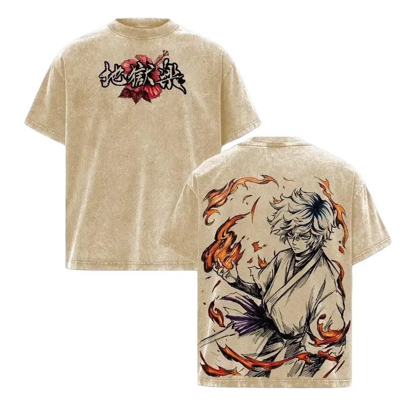 

Hot Anime Hell s Paradise Gabimaru Clothing Men Women Tshirts Washed Cotton Tee Retro Oversized T-shirt Harajuku Male T Shirt XXL коричневий