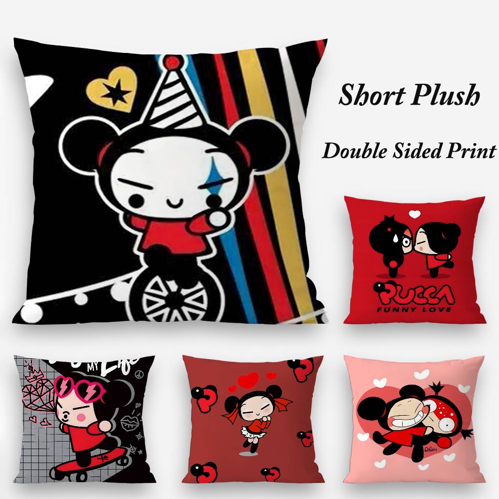Kawaii P-Pucca Anime Pillow Case Plush Fabric Soft Double Sided Print Sofa Cushion Cover Throw Pillow Covers