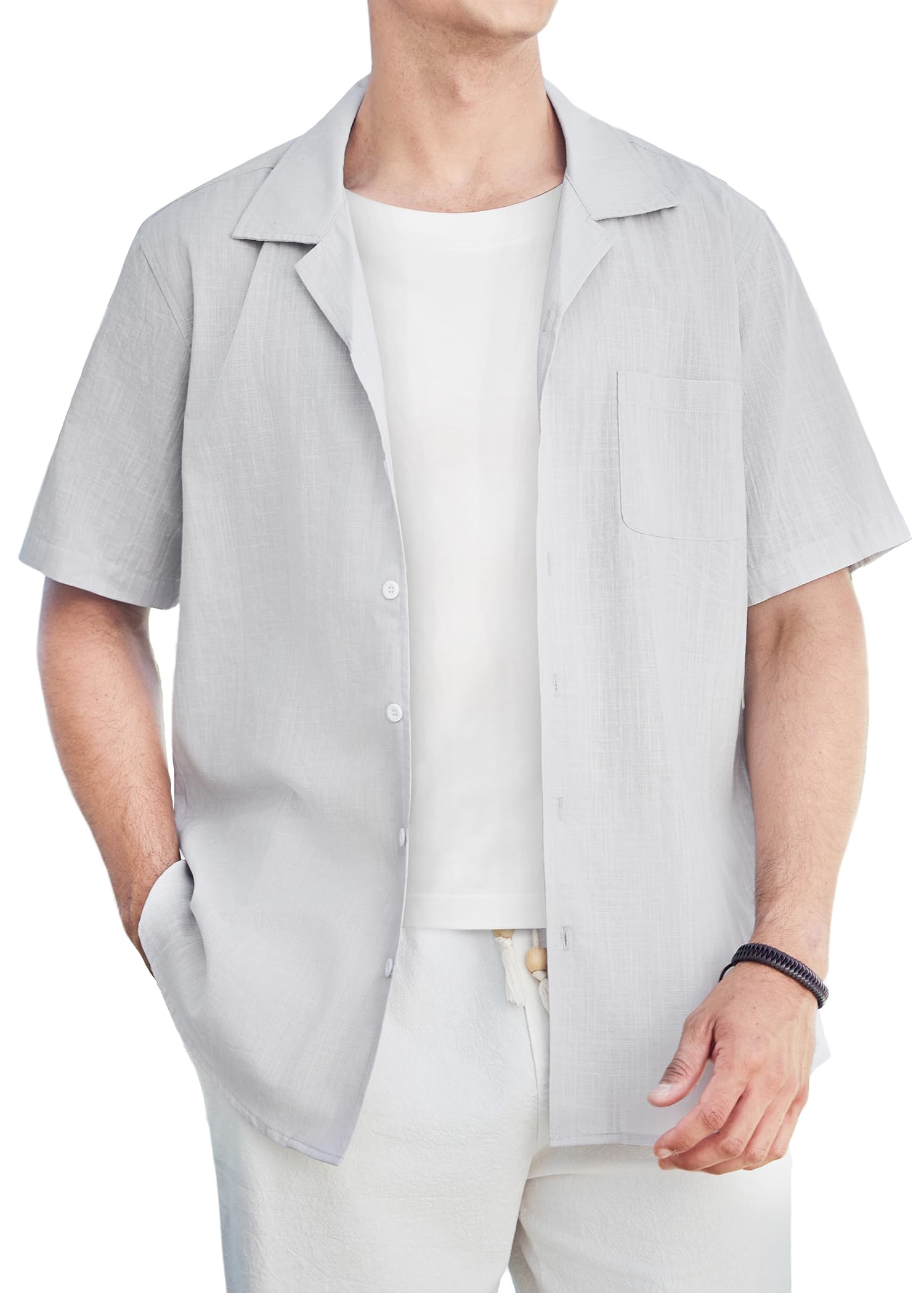 

[Enlision] Рубашка с открытым воротником, короткий рукав, дышащая, быстросохнущая, легкая, однотонная, повседневная, хлопково-льняная ткань, впитывающая пот, летняя, прохладная,