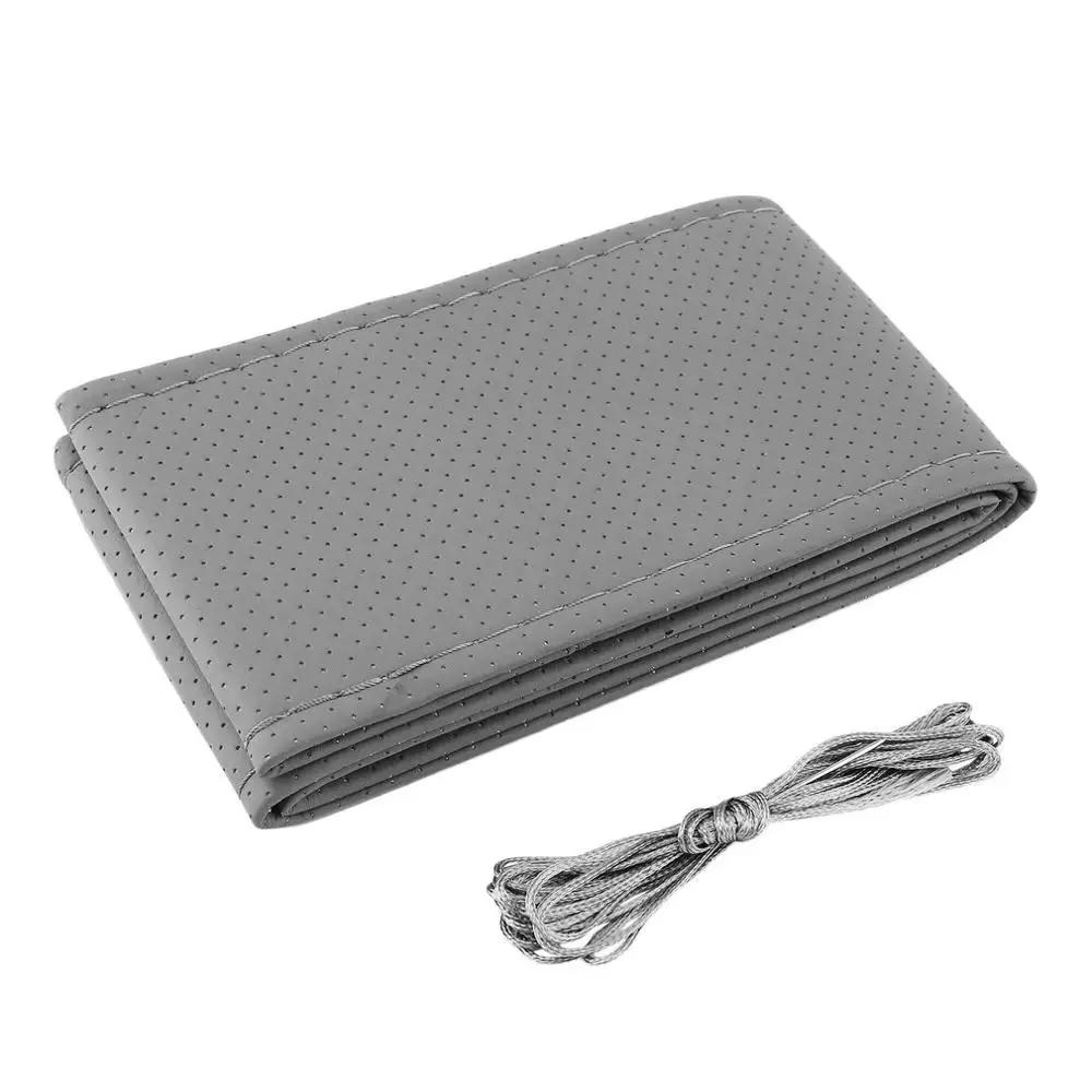 

1PC Car Hand-stitched Knitting Line Steering Wheel Protective Cover DIY Textured Upholstery Leather Car Interior Modification