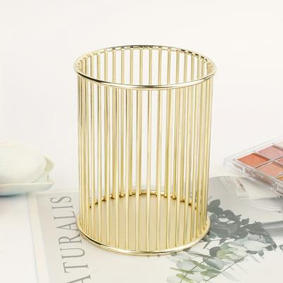 Zlatý železný držák na štětce na make-up, Kulatý teleskopický válec na kosmetické štětce, Leštěný povrch, Odolný proti rzi, Multifunkční stolní organizér