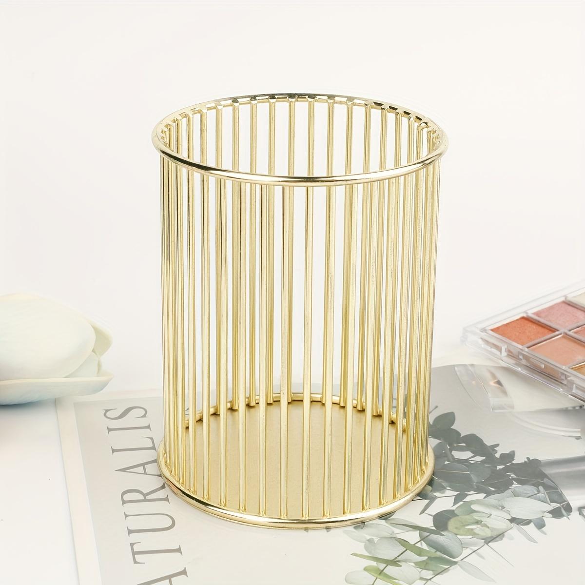 

Golden Iron Makeup Brush Holder, Round Tension Mount Cosmetic Brush Cylinder, Polished Finish, Rust Resistant, Multi-functional Desktop Organizer