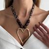 IngeSight.Z Vintage Leopard Print Irregular Big Heart Pendant Necklace Women New Trendy Sweater Choker Chain Accessories Jewelry