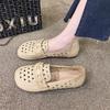 Breathable and comfortable soft leather flats, summer hollow sandals, new soft-soled casual temperament, one-pedal Doudou single shoes
