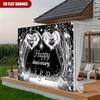 2D Black Silver Glitter Anniversary Backdrop Cloth for Couple Party Photo Booth Background