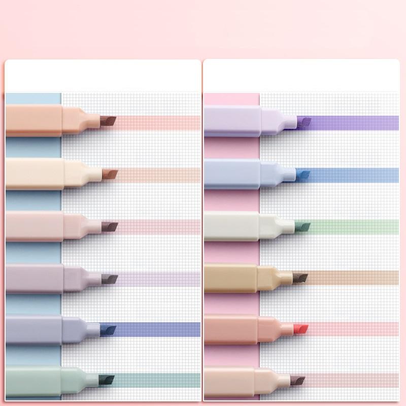 Juego de 6 Rotuladores Resaltadores de Color Suave Puntos Clave Doble Punta Pincel Grueso Marcador Fineliner Dibujo Oficina Escuela