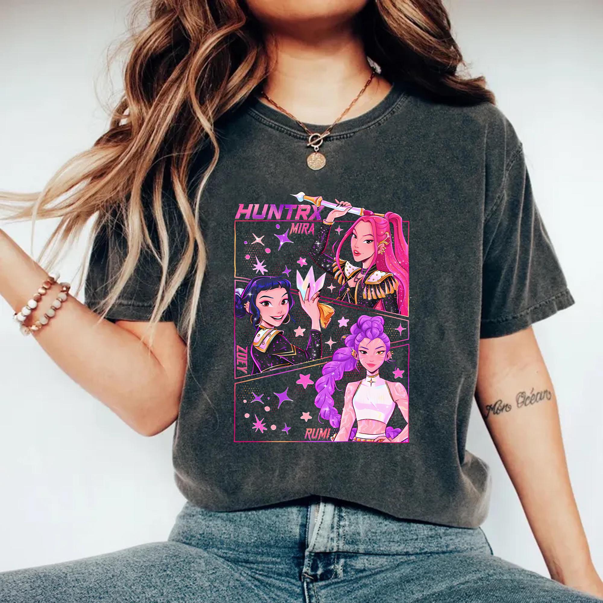 

Футболка Huntrix Kpop Футболка Охотники на демонов Толстовка Huntrix Футболка Мира Руми Джои Ретро Мерч Подарок для фаната Kpop Футболка Kpop Movie XL