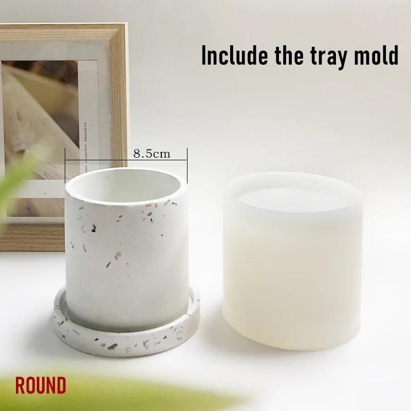 Cement Flowerpot Mold Silicone DIY Succulent Pot Round Square Terrazzo Flowerpot Mold Resin Cement Art Supplies Clay Molds