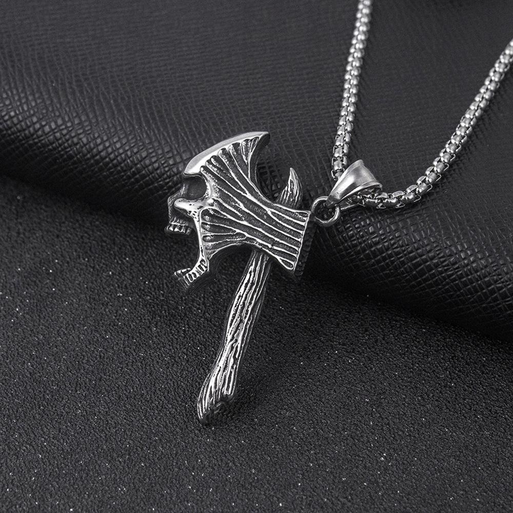 Nordic Viking Axe Skull Necklace 350