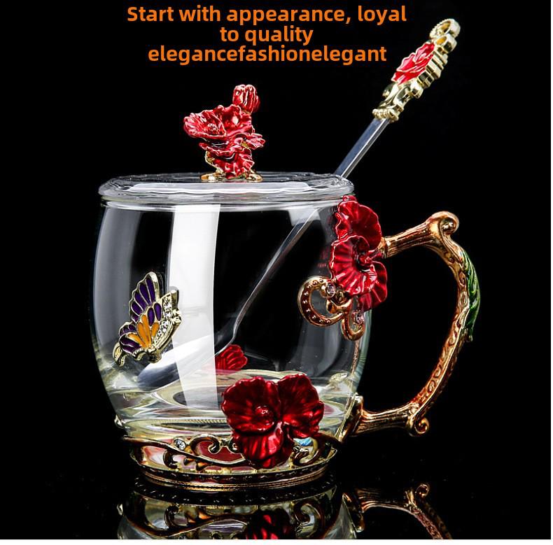 Creative Enamel-Colored Luxury Coffee & Milk Glass Cup Set for Living Room