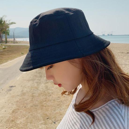 Wide Brim Round Dome Sunscreen Bucket Hat Unisex Summer Solid Color Fisherman Hat Fashion Accessories