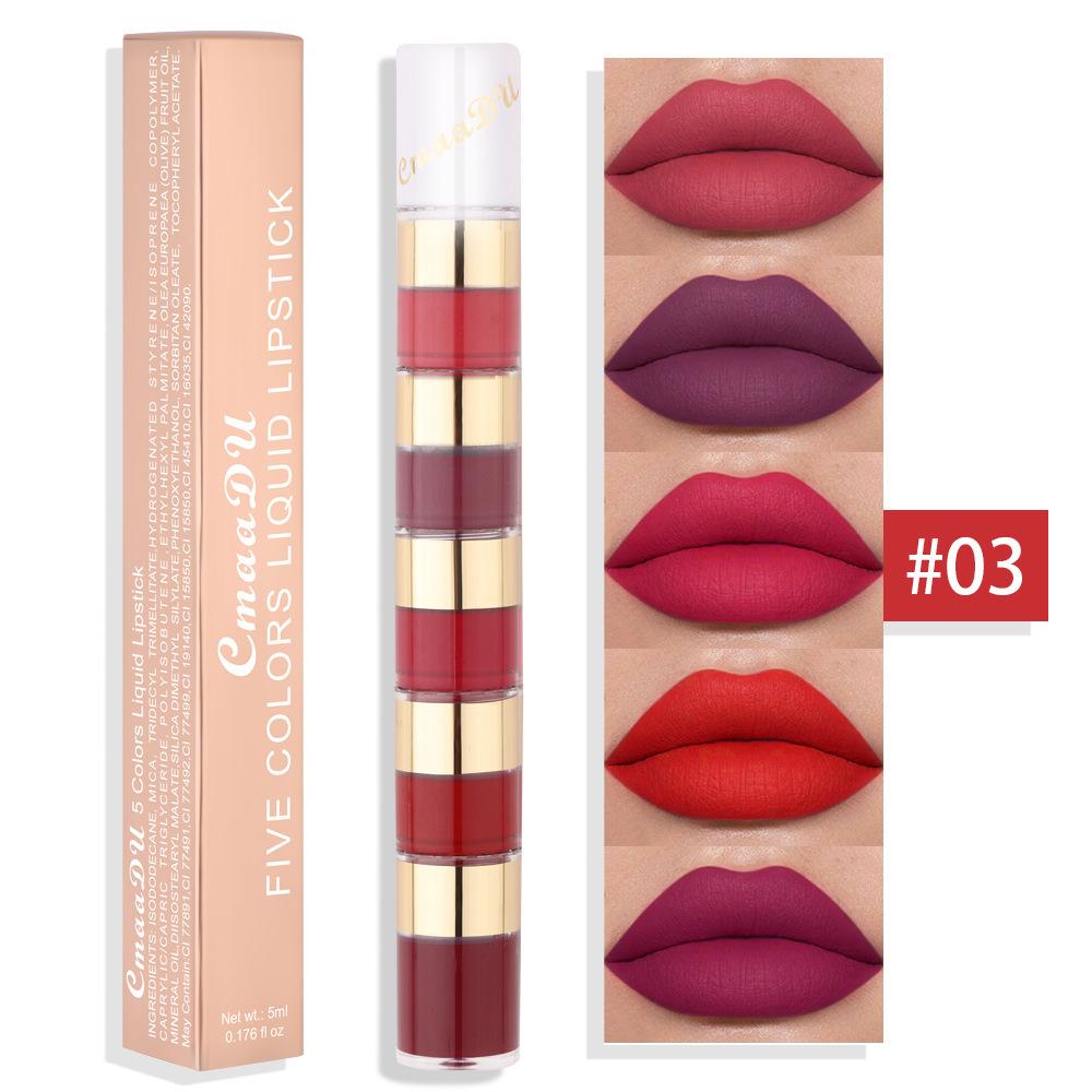 5 i 1 Matte Lipstick Kit Combo Strip Velvet Sexy Red Lip Tint Non-stick Cup Lip Gloss Lip Oil Makeup Lips Kosmetisk sett