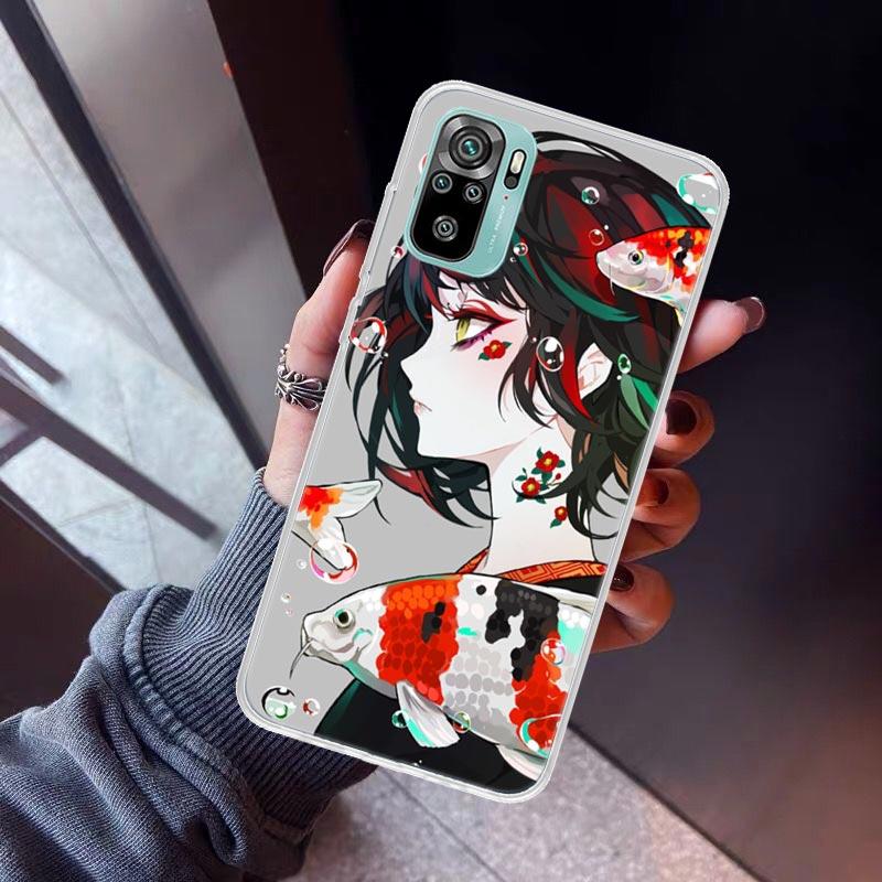 Japanese Style Anime Phone Case For Xiaomi Redmi Note 10 11 12 13 14 15 Pro Plus 11S 12S 14S 11T 11E 10S Soft TPU Back Cover Red
