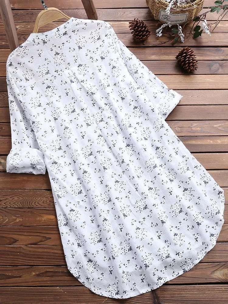 Floral Blouse Shirt Women's Spring Summer Loose Casual Shirt Printed Mid Length Top Fragmented Shirt
