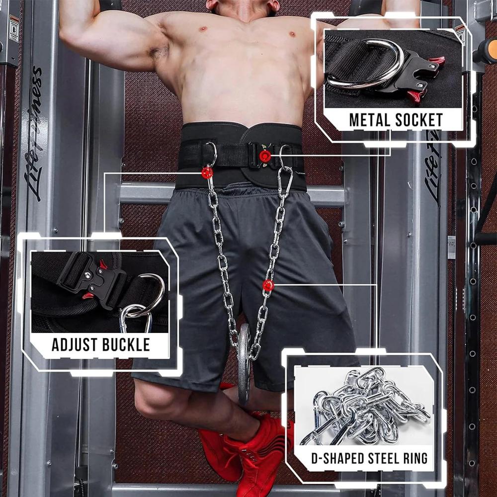 Dip Belt For Weightlifting Gym Workout Pull Ups Belt With Chain Neoprene Waist Crossfit Training Belt For Weight Lifting