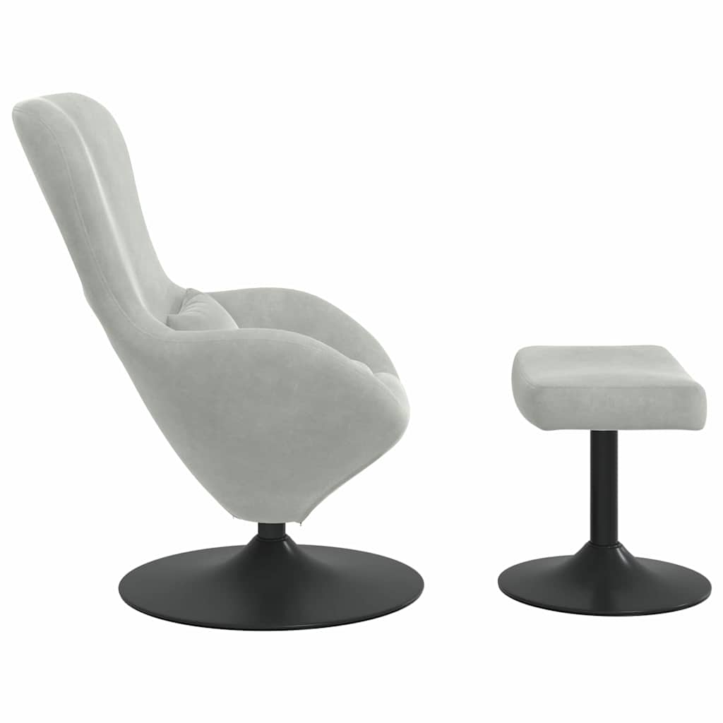 Egg Chair with Footstool Light Grey Velvet