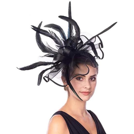 Cappello Fascinator Elegante Monocolore con Fermaglio per Capelli Piuma Decorativa Fiocco Decorazione in Rete Cappello Pillbox Accessori per Capelli