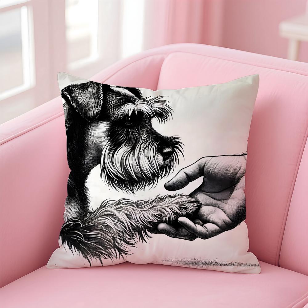 CUTE Miniature Schnauzeres Cushion Cover Pillowcase Short Plush Invisible Zipper Room Sofa Cushion Cover