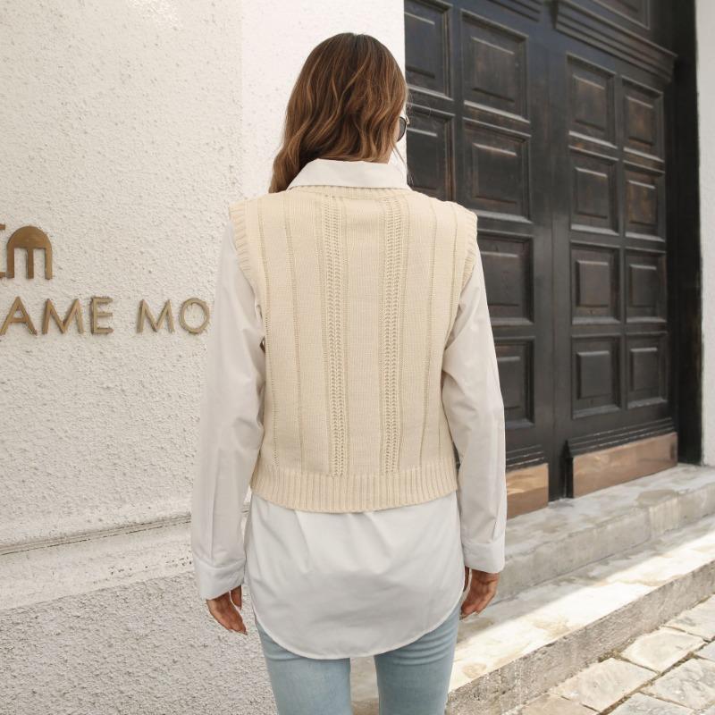 Dame S Drejet Strikket Vest Sweater Til Efterår Vinter