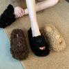 Korean Version of Cross Flower Fluffy Slippers Women's 2025 Autumn and Winter New Fashion Open-toed Thick-bottomed Flat-bottomed Cotton Slippers Women