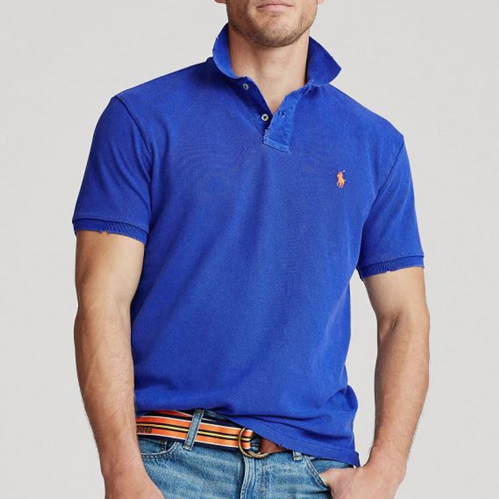 Polo Ralph Lauren Solid Color Logo Embroidered Slim Fit Casual Short Sleeve Polo Shirt Men Tops Blue 710670136-044