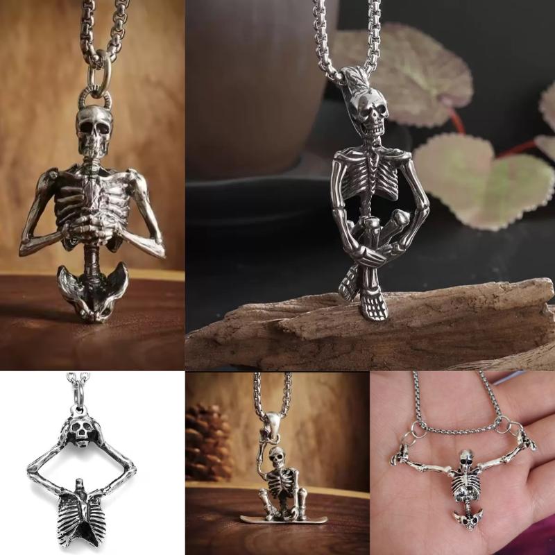 Punk Style Punished Man Skull Pendant Necklace For Men Vintage Personalized Necklace Party Jewelry Accessories Halloween Gifts
